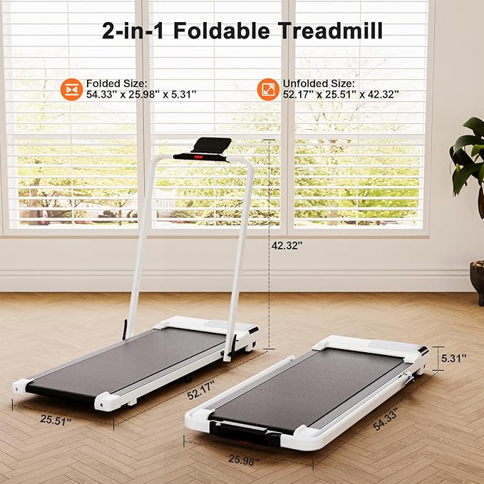 Walking Pad Treadmill with Handle Bar 3-in-1 Foldable Treadmills for Small Space 300 LBS Capacity, 3.0HP Portable Under Desk Treadmill for Home Office with LED Display Remote APP Control