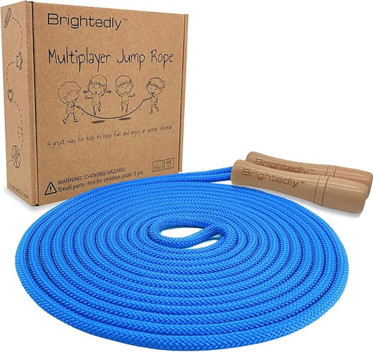 16 FT Long Jump Rope for Kids, Multiplayer, Adjustable | Classic Look Wooden Handle | Durable Kids Jumping Rope, Skipping Rope, Outdoor Fun, Party Game, Birthday Gift