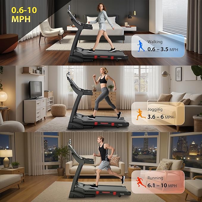 Treadmill with Incline for Home, Folding Treadmill with 400LBS Capacity, 7.5MPH or 10MPH, 16'' or 18'' Wide Belt, 64 Programs, APP Control, Shock Absorption, Home & Office