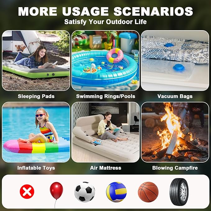 Portable Air Pump for Inflatables: Type-C Rechargeable with 4000mAh Battery Lightwight Ultra-Fast Inflate Deflate Electric Air Pumps with Camping Light for Sleeping Pads, Pool Toys, Floats