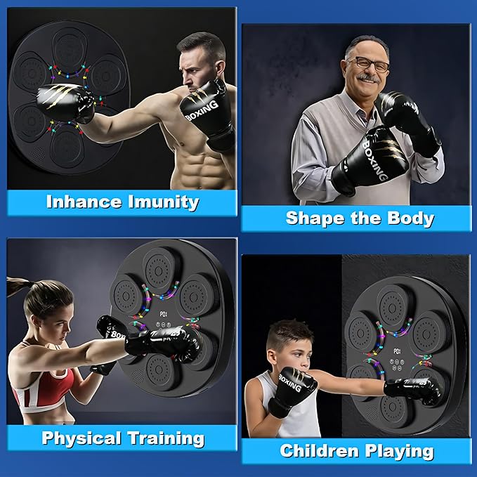 Music Boxing Machine, Bluetooth Music Punching Machine with Gloves for Adults Kids, Electronic LED Boxing Training Equipment Wall Mounted, 9 Modes & 9 Speeds, Indoor Workout Trainer Equipment(Black)