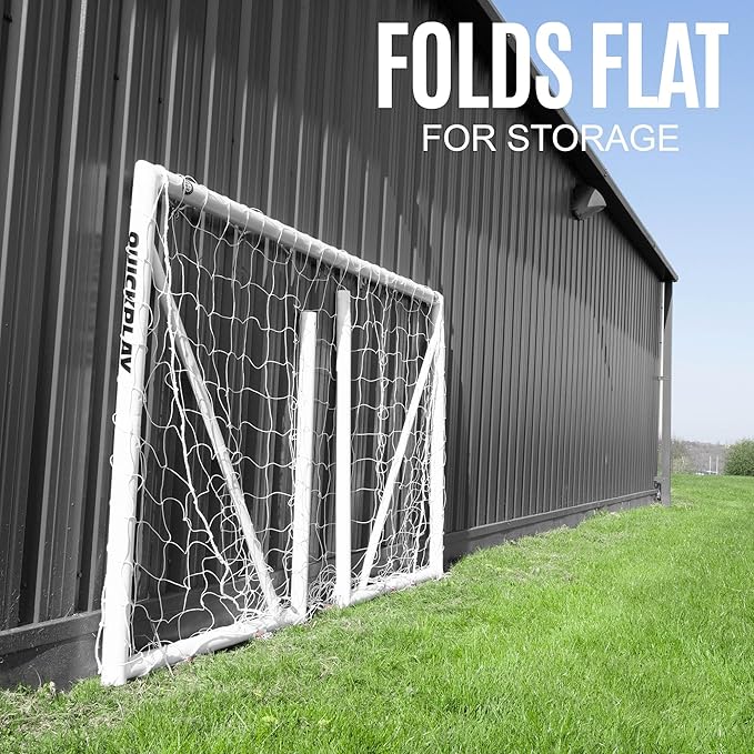 QUICKPLAY Q-Fold Soccer Goal | 30-Second Folding Design for Easy Setup | Portable & Weatherproof uPVC Soccer Goal for Backyard | Durable Post for Adults & Kids