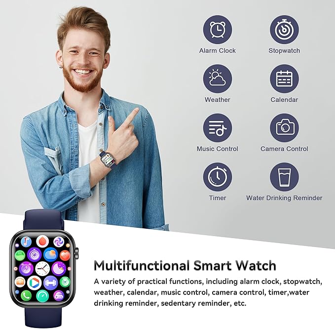 Smart Watch for Men Women, 1.83" Fitness Watch (Answer/Make Call), Smartwatch with Heart Rate/Blood Pressure, Sleep Tracker, Pedometer, 120+ Sport Modes,IP68 Waterproof Fitness Tracker for Android IOS