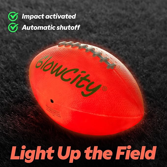 GlowCity Glow in The Dark Football - Size 3/6 Light Up Ball Gifts for Kids, Teens & Adults - Bright Football for Night Outdoor Games - Sports Birthday Gift Ideas for Boys Ages 6 7 8 9 10 11 12 13 14