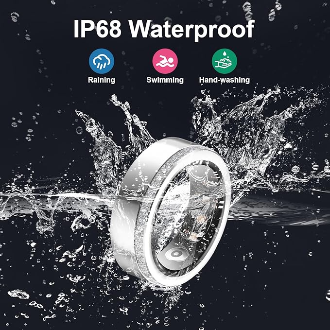 Health Tracker Smart Ring for Men Women-IP68 Waterproof Sleep Tracker with Heart Rate/Blood Pressure/Blood/Physiological Cycle/Oxygen Tracking, Step Counter, iOS & Android Compatible (9#)