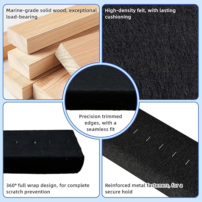 2 Pack Boat Trailer Bunks, Carpeted Bunk Boards, Black Marine Soft Carpet with Full Protection, Boat Trailer Guides for Various Boats, 2" x 4" x 12"