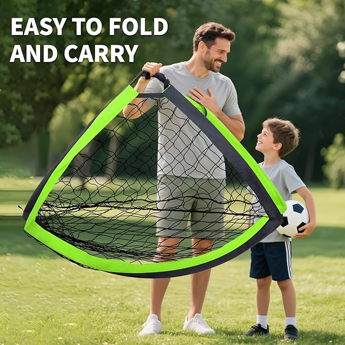 2 Pack Kids Soccer Goal for Backyard Set 9x5FT Portable Pop Up Soccer Net Training Equipment with Soccer Ball, Training Dice Mat, Cones and Carry Bag for Youth Toddler Teams Indoor Outdoor Sport Game