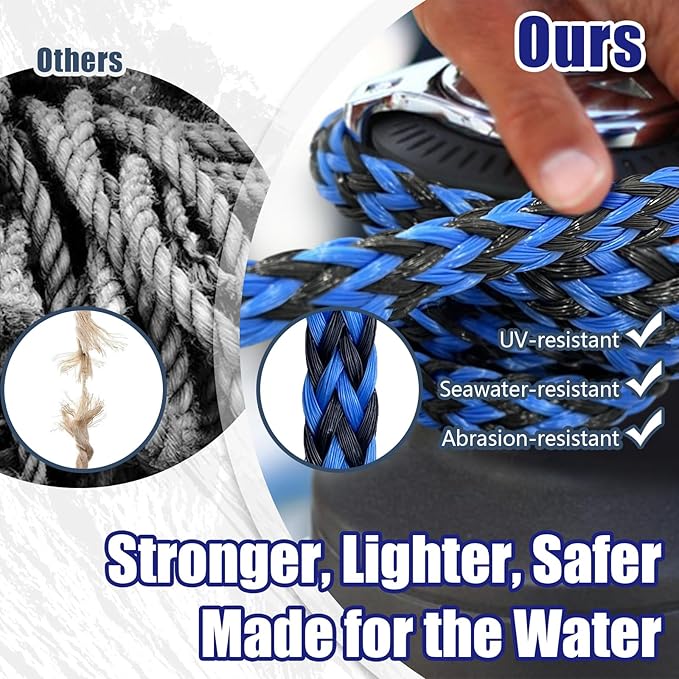 Boat Tow Rope 60ft 3-6K, Floating Ropes for Towable Tubes，Watersport Accessories
