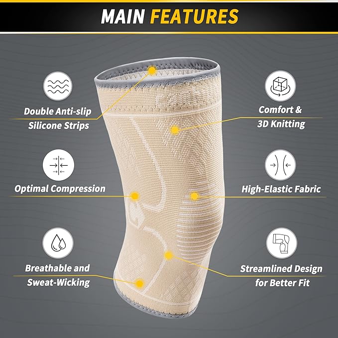 CAMBIVO 2 Pack Knee Brace, Knee Compression Sleeve for Men and Women, Knee Support for Running, Workout, Gym, Hiking, Sports (Beige,X-Large)