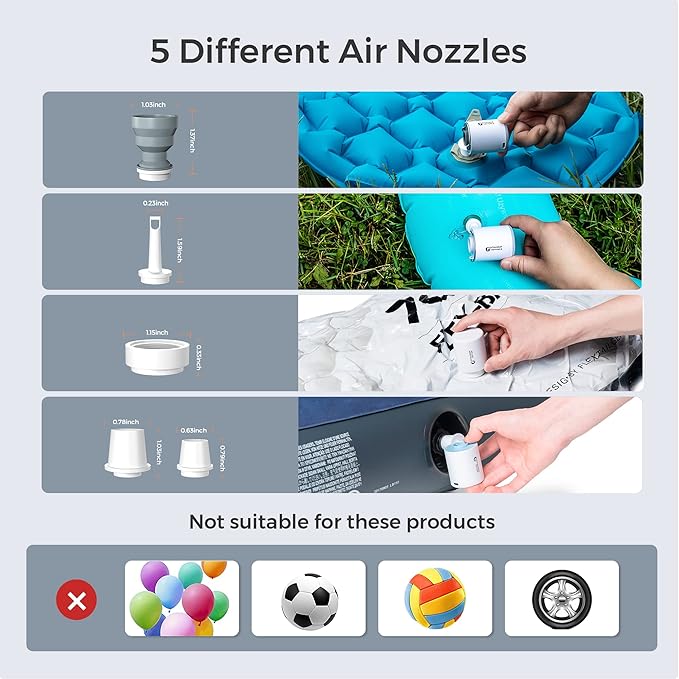 FLEXTAILGEAR Tiny Portable Air Pump Ultra-Mini, with 1300mAh Battery USB Rechargeable to Inflate Deflate for Pool Floats Air Bed / Mattress Swimming Ring Vacuum Storage Bags