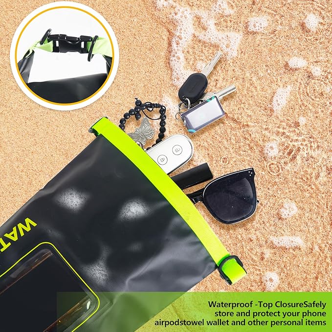IP68 Waterproof Dry Bag, 2L - Roll Top Waterproof Pool Bag，Dry Bags for Kayaking Waterproof-w/Phone Pouch,Large Waterproof Phone Pouch,Boating & Kayak Accessories Camping (Black 5L)