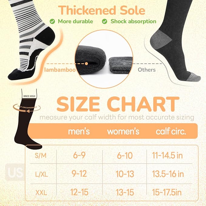 Merino Wool Compression Socks for Women Men, 15-20 mmHg, Soft & Breathable for Travel, Running, Pregnancy