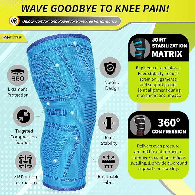 Knee Brace for Women & Men, 2 Pack Compression Knee Brace, Knee Support Sleeve for Pain Relief, Running, Workout, Sports, Knee Braces for ACL, Meniscus Tear, Arthritis and Injury Recovery Blue XL
