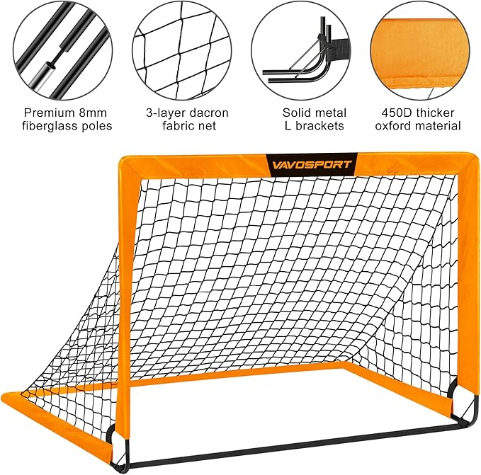 Kids Soccer Goals for Backyard Set - 2 of 4' x 3' Portable Soccer Goal Training Equipment, Pop Up Toddler Soccer Net with Soccer Ball, Soccer Set for Kids, Youth Outdoor Games, Sports, Play