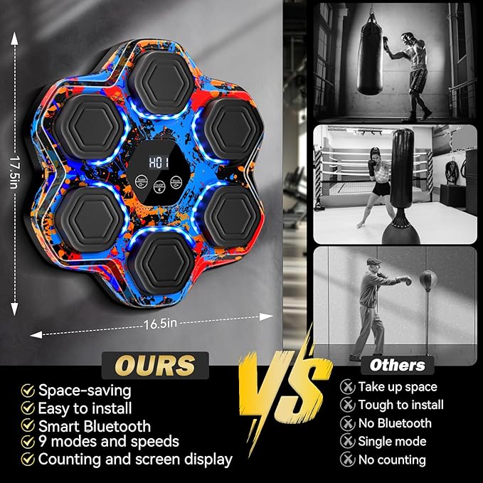 Music Boxing Machine, Interactive Punching Trainer with Boxing Gloves, Large Size Wall Mounted Electronic Boxing Target for Kids, 9 Modes & 9 Speeds