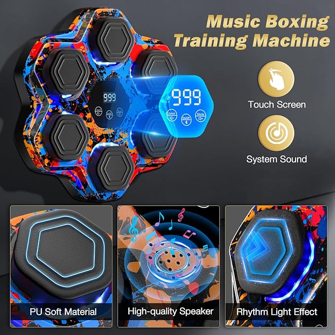 Music Boxing Machine, Interactive Punching Trainer with Boxing Gloves, Large Size Wall Mounted Electronic Boxing Target for Kids, 9 Modes & 9 Speeds