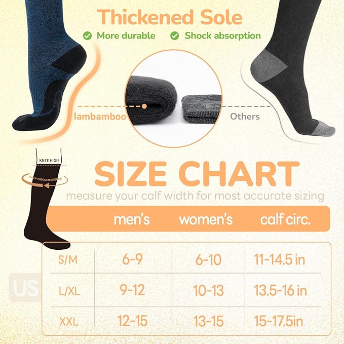 Merino Wool Compression Socks for Women Men, 15-20 mmHg, Soft & Breathable for Travel, Running, Pregnancy