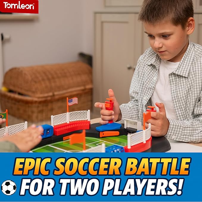 Soccer Board Game for Kids: Table Top Foosball Game for 3 4 5 6 7 8-12 Year Old Kids - Interactive Soccer Gift - Mini Football Table Game with Goal Bell, Score Counter & 6 Balls - Easy Set-up Gift