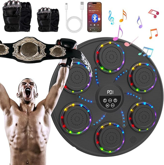 Music Boxing Machine Smart Bluetooth Boxing Equipment for Adults and Kids Home Gym Workout Exercise（2 Pairs of Gloves） (‎Colorful Light)