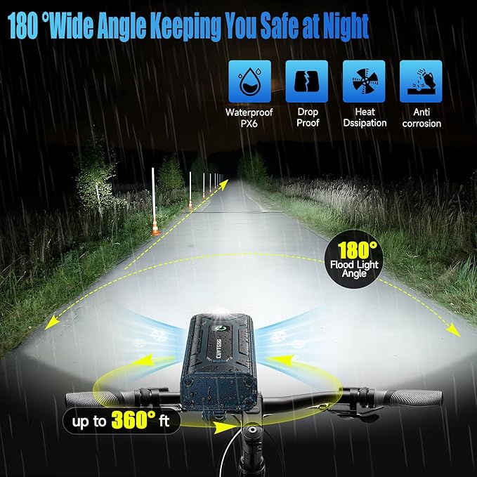 2025 Upgrade Super Bright Rechargeable Bike Lights for Night Riding,6 LED High Lumen 10 Mode Bike Headlight Taillight,360°Rotatable Brackt,Aluminum Front Lights,Runtime 48+ hrs,Shockproof Waterproof