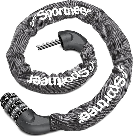 Sportneer Bike Lock: 5 Digit Combination High Security Anti Theft Bike Chain Lock - 3.2/3.6/4ft Heavy Duty Keyless Bicycle Lock for Bike, Motorcycle, Scooter, Door & Gate - 4/6mm Thick, Easy to Use