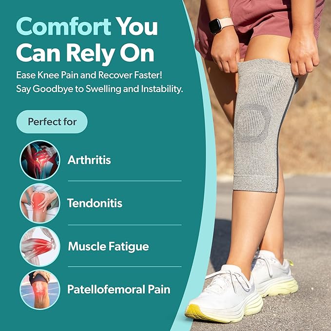 BraceAbility Knee Compression Sleeve - Knit Knee Pain Brace for Men and Women, Arthritis Relief, Meniscus Tear, Running, Workout, Sports, Swelling, Athletic Support for Joint Stability (M/L Gray)