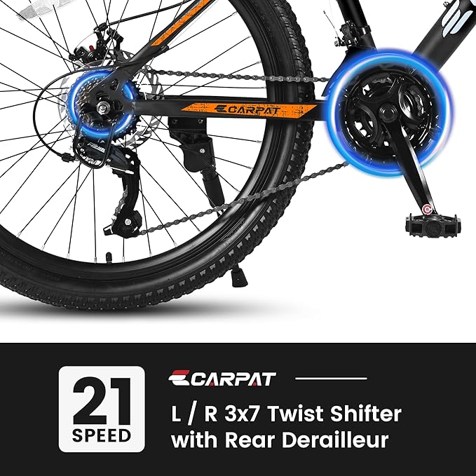 26 Inch Mountain Bike 21 Speeds with Mechanical Disc Brakes, High-Carbon Steel Frame, Suspension MTB Bikes Mountain Bicycle (Black+ Blue)