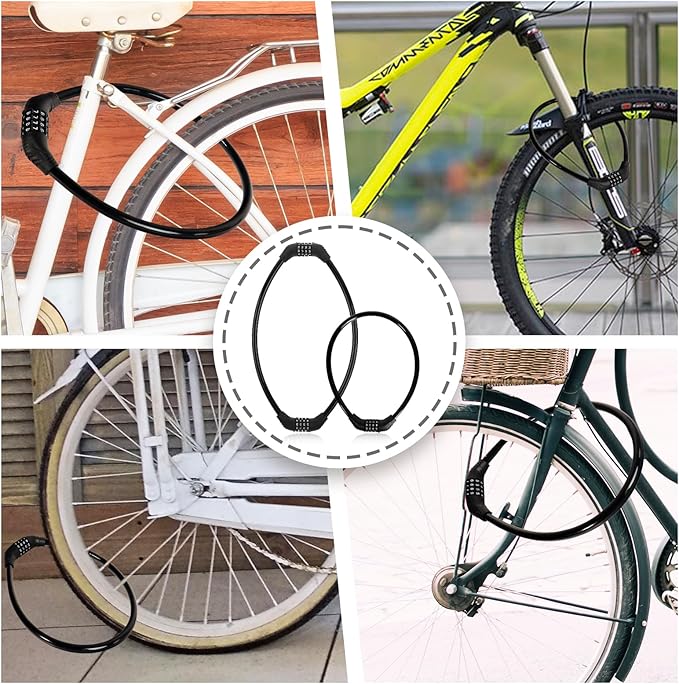 Bike Lock Cable, Bicycle Lock, Bike Locks Heavy Duty Anti Theft, Combination Cable Lock for Outdoor Equipment, Black (2Ps, 2Ft, Reset Combo)