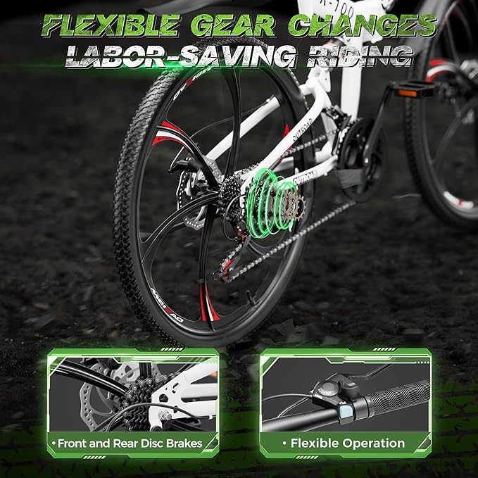 Betterland 26 Inch Folding Mountain Bike, 21 Speeds Full Suspension Foldable Bikes, Dual Disc Brake, High Carbon Steel Frame and Non-Slip Quick Release tire Bicycle for Adult