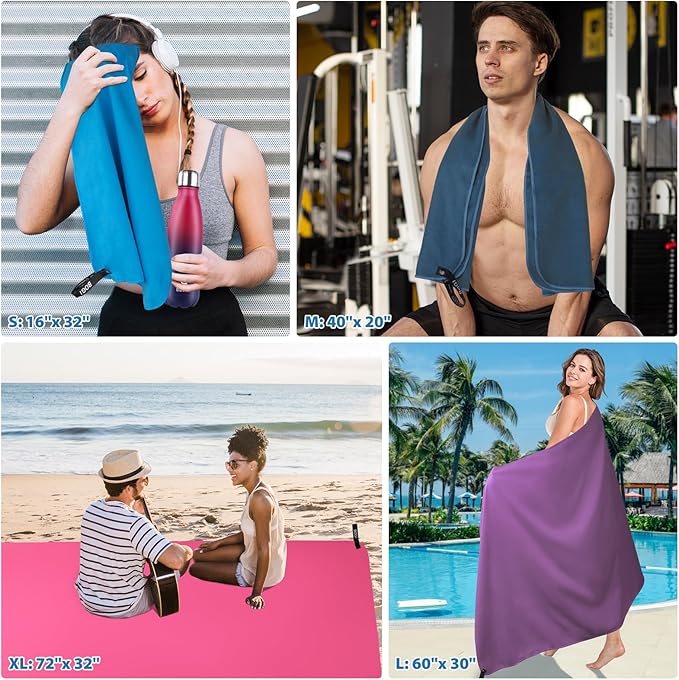 BOGI Microfiber Travel Sports Towel-Quick Dry Travel Towel,Soft Lightweight Absorbent Compact for Camping Gym Beach Bath Yoga Swimming Backpacking (L:60''x30''+16''x16''-AGreen)