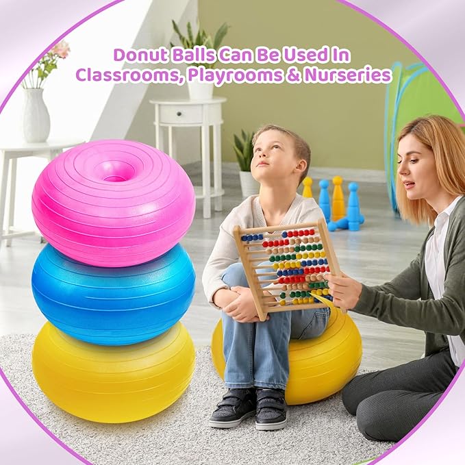 Lewtemi Flexible Seating for Classroom 20 Inch Inflatable Yoga Ball Chair Large Donut Exercise Ball Chair Cushion Seat with Inflator for Kid Student Sensory Balance Home Office