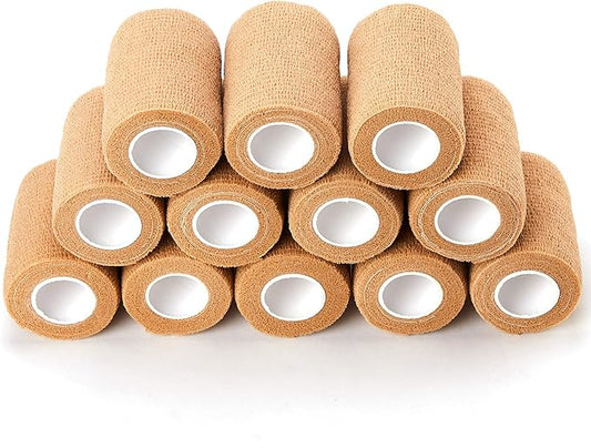 Self Adhesive Bandage Tape (3 Inches X 5 Yards), Elastic Cohesive Bandage Medical Wrap for First Aid, Sports, Wrist & Ankle (3 inch, Count, 12)