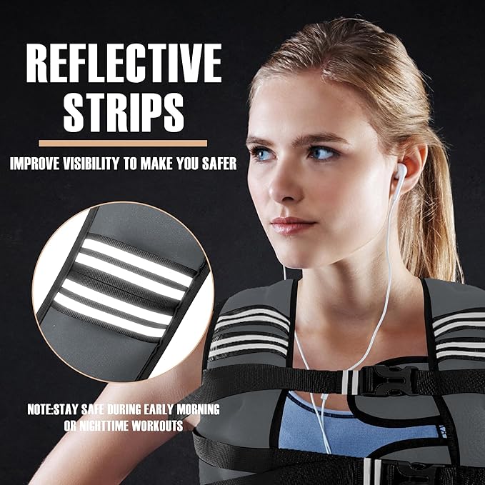 Weighted Vest Men or Women - 5/10/15/20/25/30lbs Weights with Reflective Stripe, Weighted Vest for Workout Equipment for Strength Training Running - Walking Weight Loss