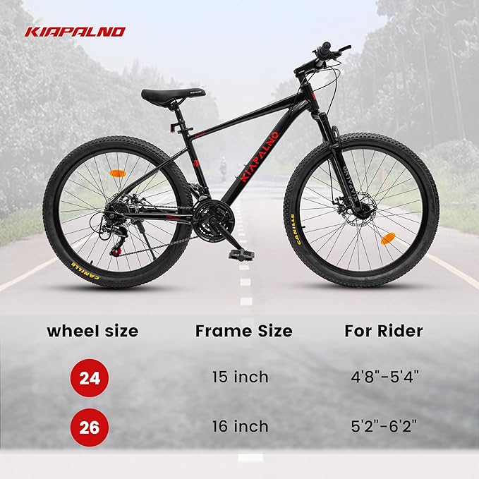 20 24 26 Inch Mountain Bike, 20 inch 7 Speeds Steel Kids Fat Tire Mountain Bike, 24 26 inch Aluminum Frame Boys Bike, Front Suspension Dual Disc Brake Teens Sport Bikes for Kids Boys Girls