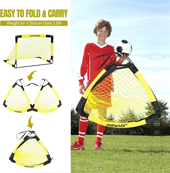 Kids Soccer Goals for Backyard Set, Portable Toddler Soccer Goal 2 of 6x4 ft, 4x3 ft, 7x5 ft, Soccer Training Equipment, Pop Up Soccer Net Kit with Size 4 Soccer Ball, Outdoor Sports Play, Youth Game