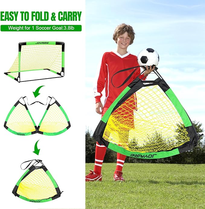 Kids Soccer Goals for Backyard Set, Portable Toddler Soccer Goal 2 of 4x3 ft, 6x4 ft, 7x5 ft, Soccer Training Equipment, Pop Up Soccer Net Kit with Size 4 Soccer Ball, Youth Games, Outdoor Sports Play