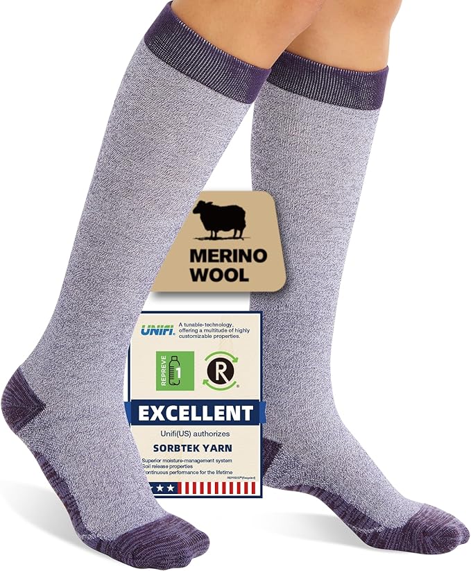 Merino Wool Compression Socks for Women Men, 15-20 mmHg, Soft & Breathable for Travel, Running, Pregnancy