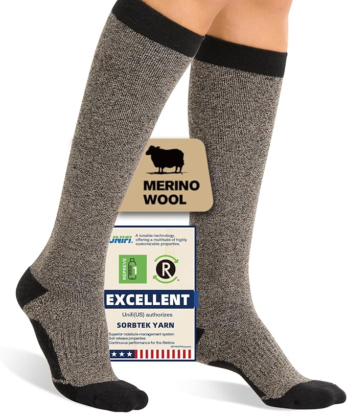 Merino Wool Compression Socks for Women Men, 15-20 mmHg, Soft & Breathable for Travel, Running, Pregnancy