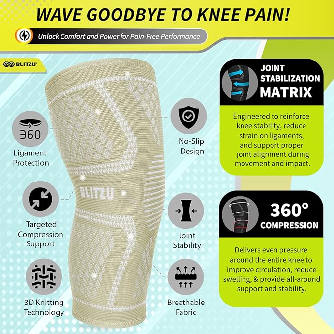 Knee Brace for Women & Men, 2 Pack Compression Knee Brace, Knee Support Sleeve for Pain Relief, Running, Workout, Sports, Knee Braces for ACL, Meniscus Tear, Arthritis and Injury Recovery Beige XL