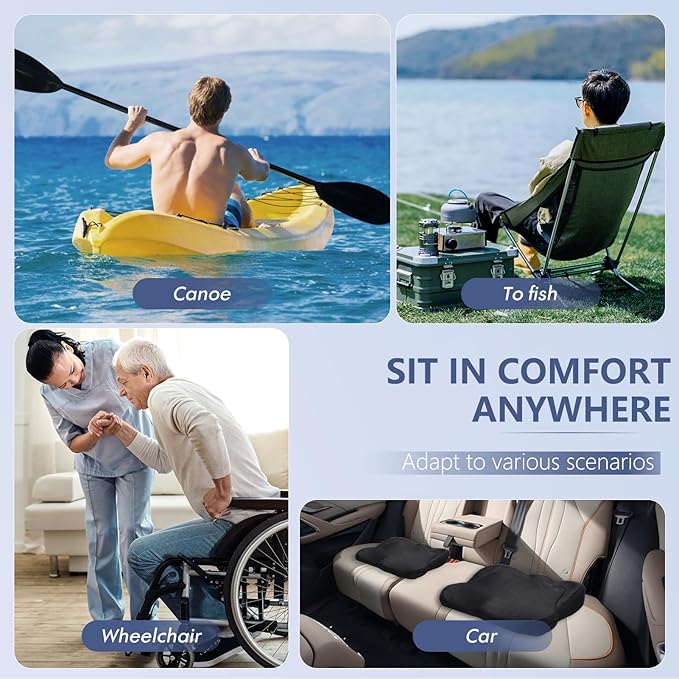 Extra Thicker Kayak Seat Cushion, Waterproof Kayak Gel Seat Cushion for Long Sitting Coccyx Sciatica Pain Relief Boat Cushion Kayak Accessories Pad for Fishing Canoe Rowing Stadium