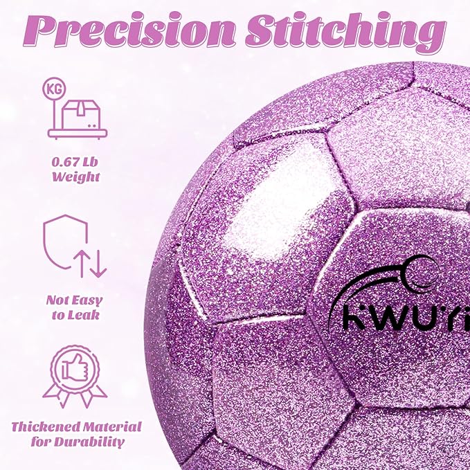 Size 3 4 5 Glitter Pink Gold Purple Soccer Ball Set with Pump Toddler Soccer Ball for Kids Aged 3-6 6-8 8-12 Outdoor Training Ball Youth Practice for Teens Children Boys Girls