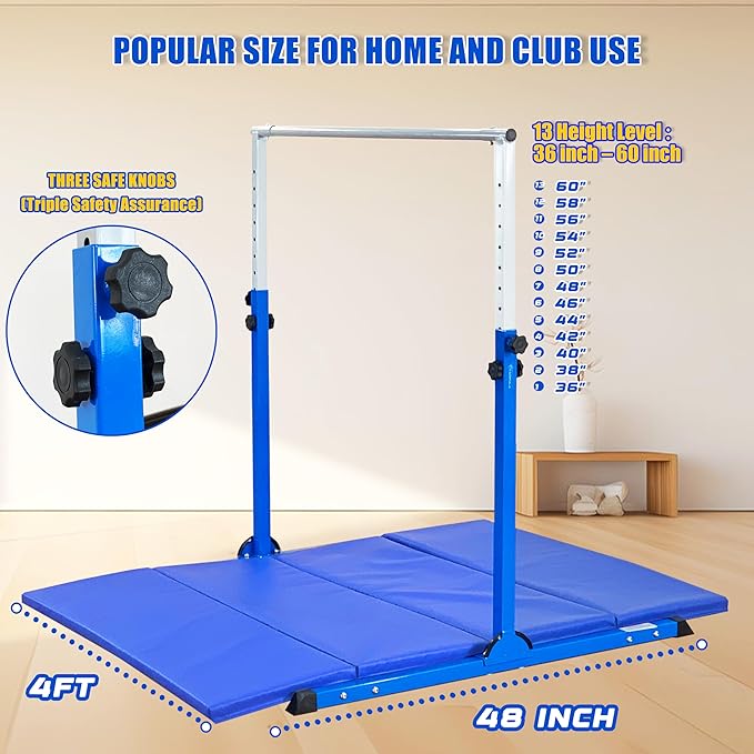 MARFULA Gymnastic Bar for Kids Gymnastic Kip Bar Horizontal Bar Gymnastic Training Equipment for Kids 3-15 Years Home and Club Use