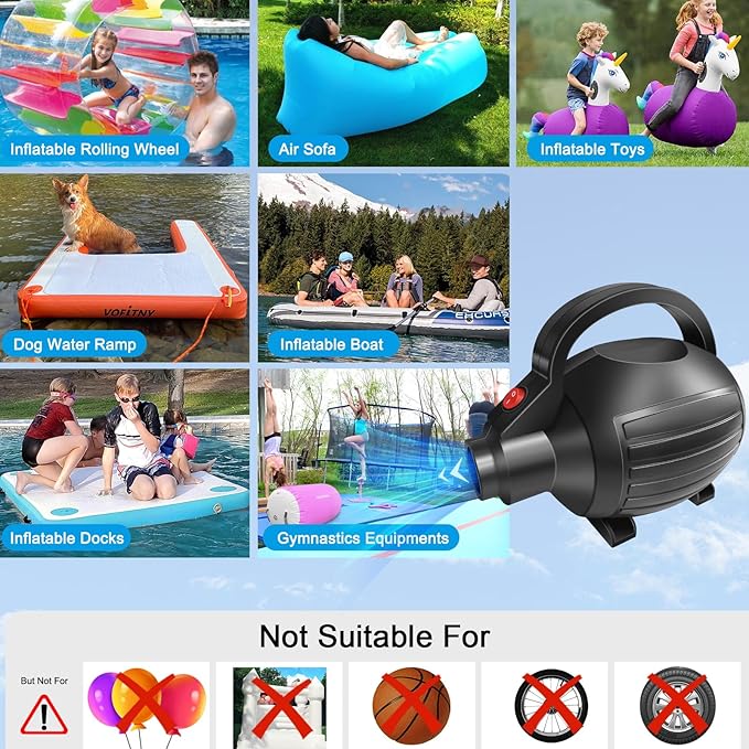 VOFiTNY Electric Air Pump for Inflatables 600W Air Mattress Pump,Portable Bed Pump for Gymnastics Mat Pool Toy Float Raft Airbed Quick Inflate/Deflate with 4 Nozzles 110-120V AC