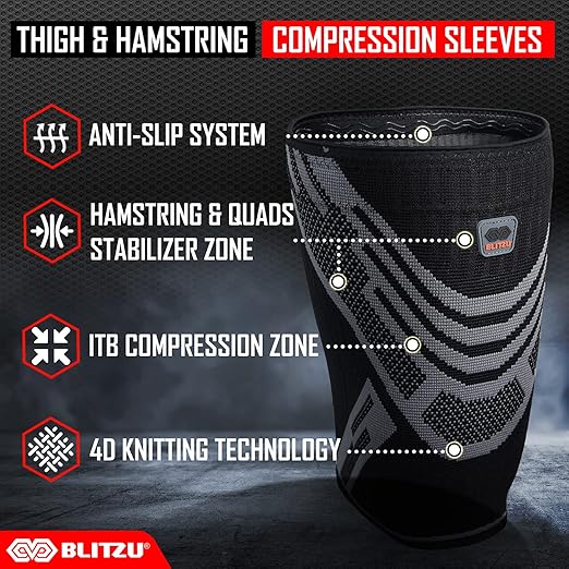 BLITZU Hamstring Compression Sleeve, Thigh Compression Sleeve for Women and Men, Upper Leg Brace for Groin, Sciatica & Quad Tendonitis, Wrap Support for Recovery, Running, Sports and Workout Pink XL