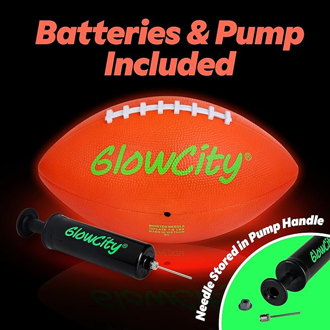 GlowCity Glow in The Dark Football - Size 3/6 Light Up Ball Gifts for Kids, Teens & Adults - Bright Football for Night Outdoor Games - Sports Birthday Gift Ideas for Boys Ages 6 7 8 9 10 11 12 13 14