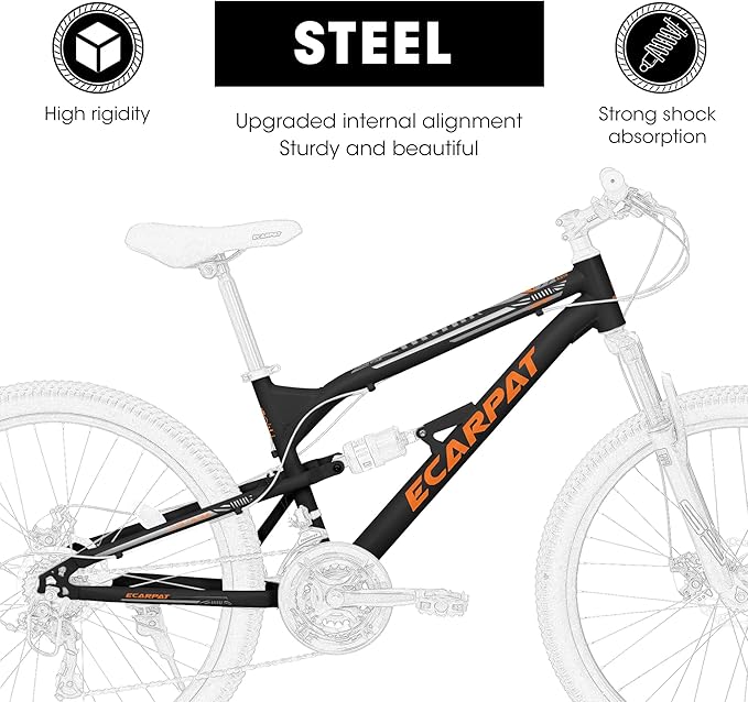 Mountain Bike 24 26 27.5 Inch, Dual Full Suspension Mens Womens Bike, 21 Speeds Dual Disc Brake Carbon Steel Bike, Boys Mens Mountain Bike for School Work Summer Camping, Birthday Gift Choice