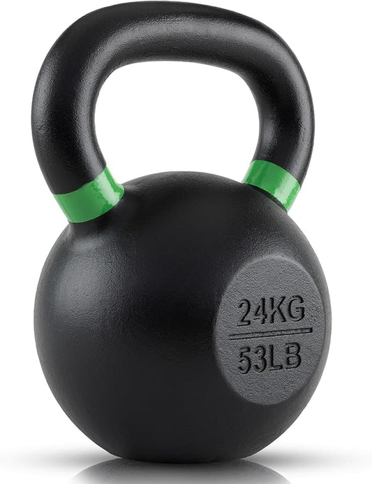 Single Cast Iron Kettlebell | Powder Coated - Wide Handle Weights for Core & Glute Workouts; Swings, Squats, Deadlifts; Strength, Endurance & Flexibility for Men & Women
