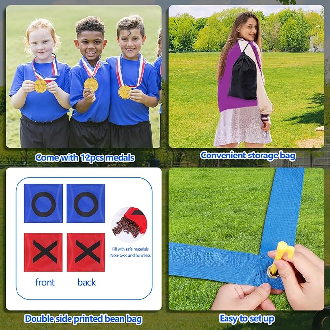 CWLAKON Outdoor Giant Tic Tac Toe Bean Bag Toss Games for Kids Adults Family, Large Outside Lawn Yard Backyard Carnival Field Day Game, Beach Picnic Camping Birthday Party Family Reunion Games