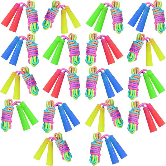 Elcoho 18 Pack Kids Rainbow Jump Rope Set Jumping Ropes Skipping Ropes for Kids Outdoor Fun, Party Favors, 7.2 Feet