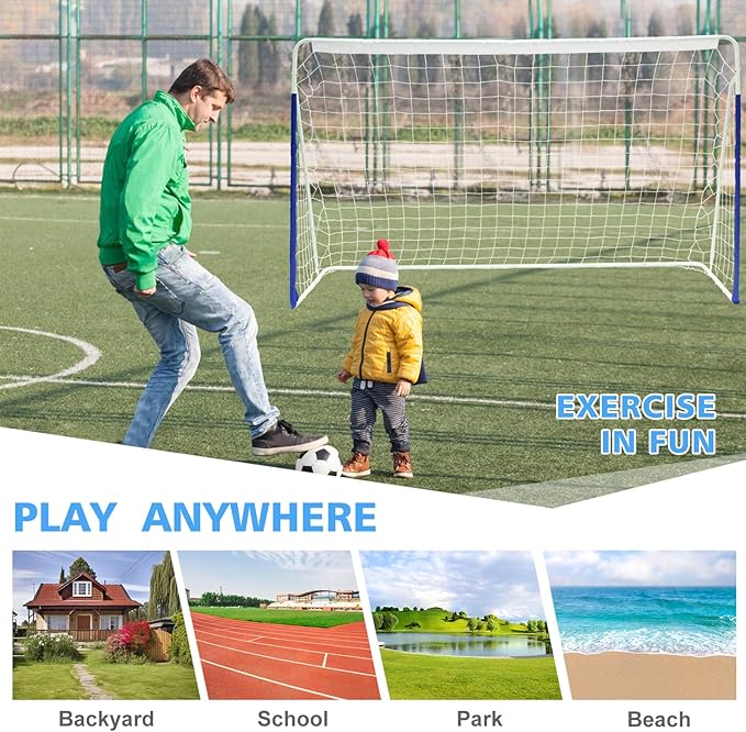 MIUDGIG Soccer Goal 8x5FT, Football Goal for Backyard with All Weather Net, Outdoor Soccer Net Goals for Backyard, Portable Steel Frame Soccer Goal Post for Adults & Youth Training, Quick Set-up